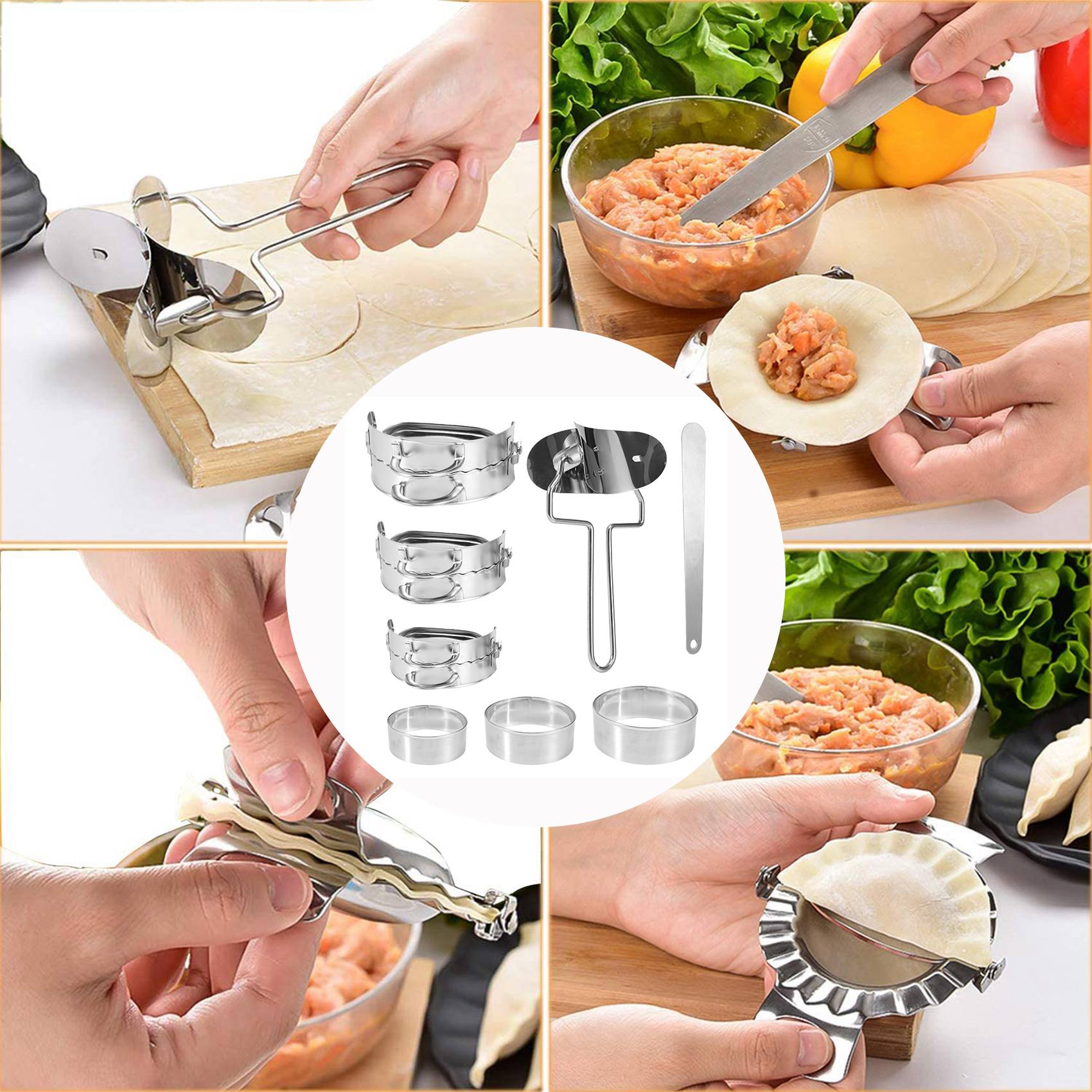 Gyoza Dumpling Maker - ABKW-Dumpling-Set, 8-teilig, Pressform-Set und Schneider für