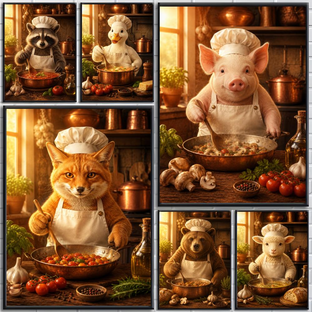 Home Cooking Definition - Lustiges Tier-Koch-Poster für Küche und Bäckerei.