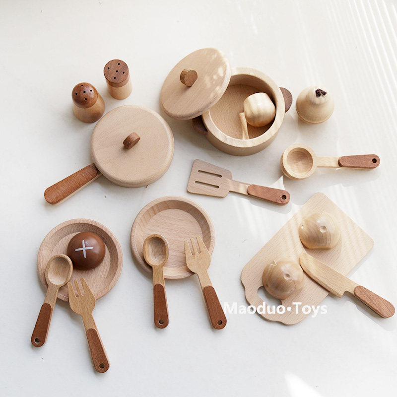 Home Cooking Delivery - Maoduo Spielzeug Buchenholz Kinderküche Spielset Kochutensilien