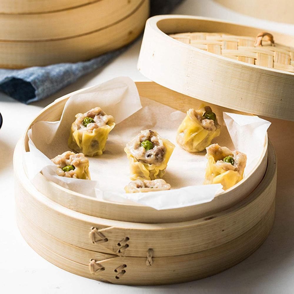 Steamer Bamboo Set - Chinesischer Gemüse-Dampfgarer mit Deckel aus Bambus,